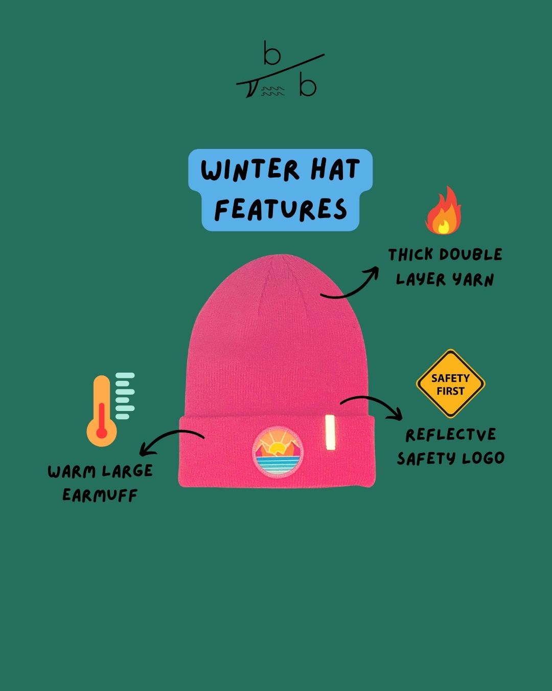 Pacific Beach Tidal Wave Beanie With Safety Reflective Feature